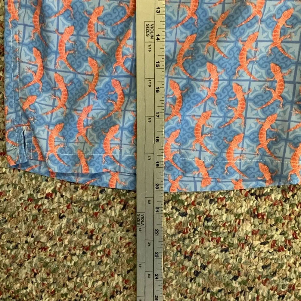 Peter Millar Men's Blue Orange All-Over Lizard Print Swim Shorts Size XL